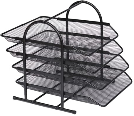 DOITOOL Support De Fichiers Porte-Documents Noir 4 Niveaux en Métal Maille pour Rangement De Bureau Organisation Documents Et Dossiers Professionnel