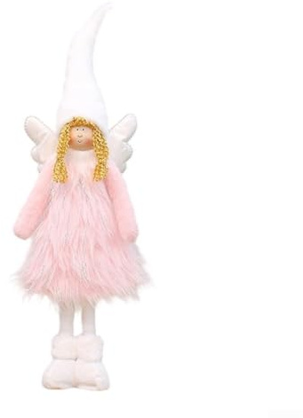 Figura de ángel con alas elásticas para árbol de Navidad y decoración del hogar en blanco y rosa (rosa telescópico)