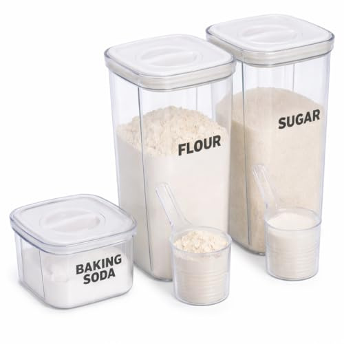 Gzsekken Airtight Flour and Sugar Storage Containers with Lids 2 L +2 L +0.6 L Baking Storage Containers Set for Flour,Sugar and Soda 3PCS BPA Free Spin Lock Plastic Canisters for Kitchen Pantry
