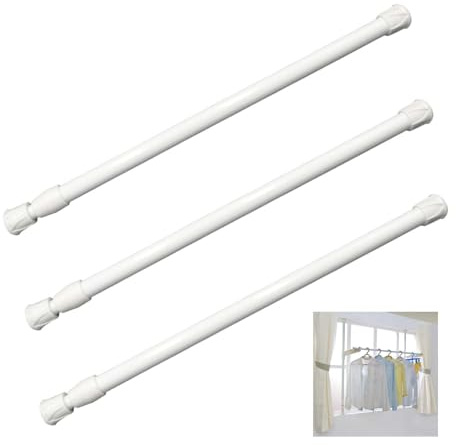 3 Stück Xiciki Klein Teleskopstange, Klemmstangen für Gardinen, 30-50cm Verstellbar Weiß, Klemmstange Ohne Bohren für Gardinen, Schrank, Regal und Als Hängestange