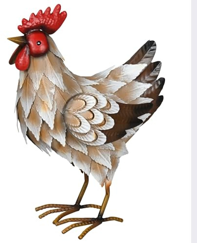 Storm's Gartenzaubereien Metall Huhn Gartenfigur Handbemalt - Wetterfeste Dekofigur Henne 33cm - Rustikale Bauernhof Deko für Außen/Innen - Bunte Gartenstatue aus Metall - Frühling/Osterdeko