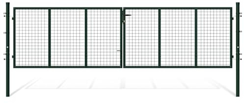 Eikuavons Doppelflügel Gartentor, 350x100cm Gartentür Metall Gartentor inkl. Griff, Schloss, 3 Schlüsseln und Bodenverriegelung, Robust Doppelflügelig für Stabmattenzau Zauntor, Grün