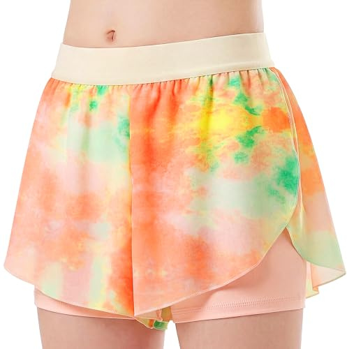 Keyck Girls Tennis Skirt with Shorts Kids Sports Shorts 8-9 Years, Pink