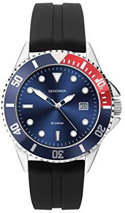 Sekonda Herren-Sportuhr 1623, schwarzes Gummiarmband, blaues Zifferblatt
