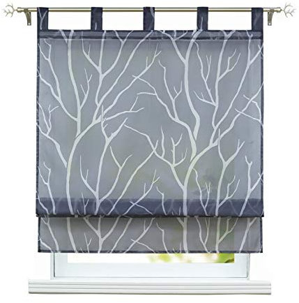 ESLIR Raffrollo mit Schlaufen Gardinen Küche Raffgardinen Transparent Schlaufenrollo Modern Vorhänge Grau BxH 100x140cm 1 Stück