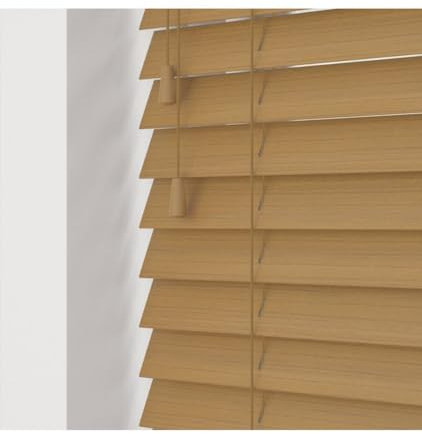 New Edge Custom Venetian Blinds with Strings - Fine Grain Faux Wood, Cut to Fit 35-60cm x Up to 120cm - Made to Measure for Bedrooms, Bathrooms or Kitchens