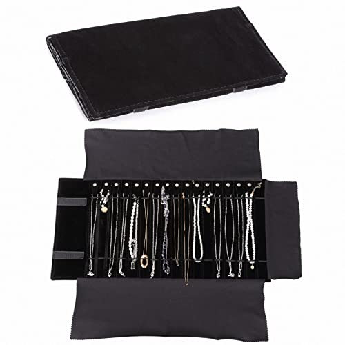 UdaLen Schmuckrolle, Samt Rolle Schmuckschatulle, transparente PVC-Netztasche staubdicht, Reise-Organizer für Schmuck, Schmuckrolle mit Taschen und Reißverschluss (Schwarz, Flannel)