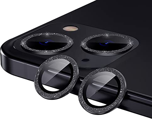 GIOPUEY Camera Protector for iPhone 13, Shining diamond powder, bling Camera Protection Ring, 9H HD tempered glass, iPhone 13 mini Camera Lens Protector - Black