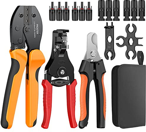 Proster Solar Crimpzange Set Kabelschneider Abisolierzange für 2.5/4.0/6.0mm² Solarpanel PV Kabel+ 12 Stück Solarpanel Kabelstecker+ 1 Paar Solar Schraubenschlüssel für Solarpanel Kabel Anschluss