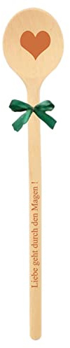 teemando® Marken-Kochlöffel aus Holz mit Lasergravur Motiv Herz – Liebe geht durch den Magen - und Schleife, Handmade aus Deutschland, Grillen, Kochen, Familie, Geschenkidee, Weihnachten