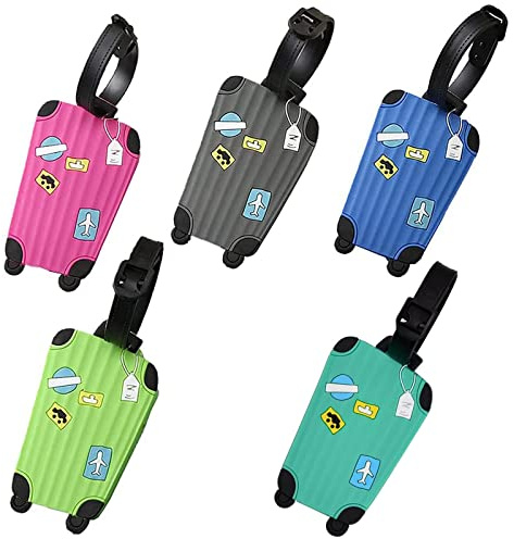 Luggage Tags,5pcs Suitcase Tags,Suitcase Luggage Tags Business Card Holder,Travel Tags with Name ID Card,for Travel Vacation Luggage Storage,Prevent Lost Luggage(5 Color)