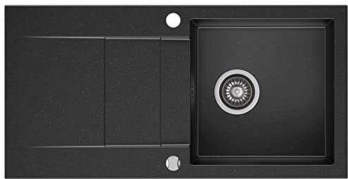 Axigran Granitspüle Waterfall 40 Küchenspüle Spülbecken Einbauspüle 860x435mm Spülbecken (Schwarz)