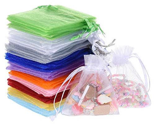 olyee 100 Stück Organzasäckchen 7x9 cm, Organza Säckchen Zum Befüllen, 10 Farben Organzabeutel, Geschenk Schmuckbeutel Kordelzug für lavendel, Hochzeit Beutel Geschenk Säckli