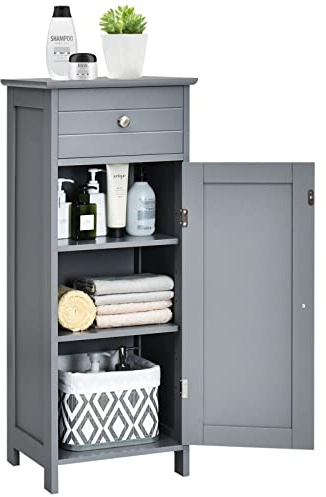 Multigot Bathroom Floor Cabinet(Grey,7-Position Adjustable)