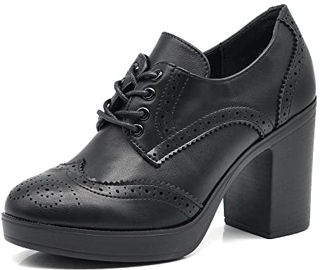 IF Fashion Scarpe da Donna Stringate Francesine Ricamo Tacco Grosso Pelle Sintetica MP354-4 Nero N.39