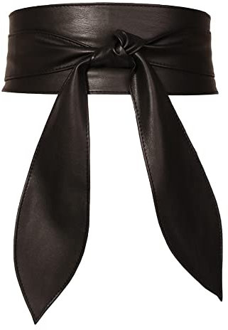 FEOYA Damen Taillengürtel Breiter Obi Gürtel Bindegürtel Ledergürtel für kleider Mode Bekleidung Accessoires Schwarz L
