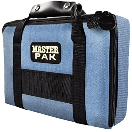 Karella Pak original dartväska, svart, jeans, plats för dart och tillbehör, perfekt skydd, dartfodral, väska för pilar, master pak jeansoptik, 28x18x5 cm, Sportig