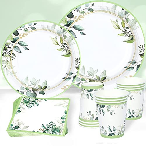 Piatto Compleanno Usa e Getta Verde, Stoviglie Di Compleanno Usa e Getta 96pcs, Tovagliolo Di Carta Verde Salvia e Calice Decorazione Del Forno Baby Shower Stoviglie Nozze Forniture Per Feste Safari