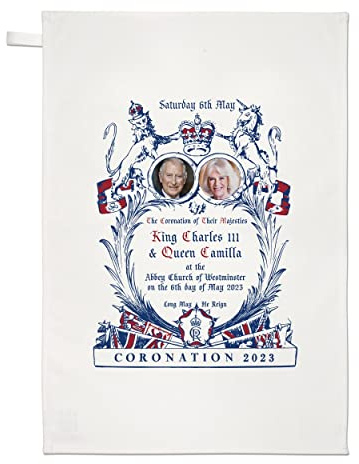 Vintage-Einladung King Charles III & Camilla Krönung Geschirrtuch Geschirrtuch König Krönung Gedenkgeschenk Seine Majestät 6. Mai 2023