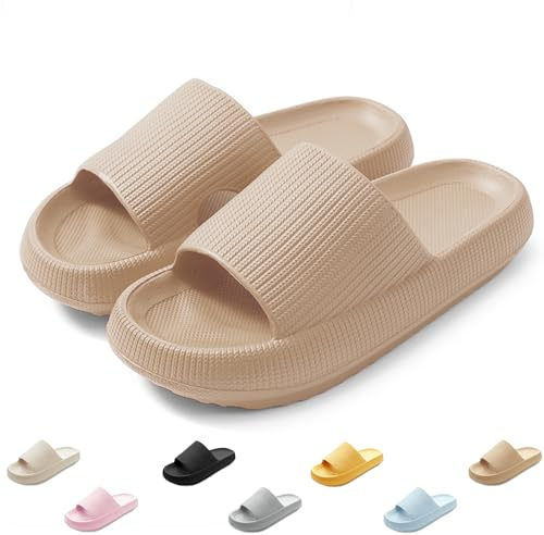 QJJQ Cozislides Chaussons de bain pour homme et femme - Pantoufles nuages - Super douces - Antidérapantes - Pour l'été, kaki, 36/37 EU