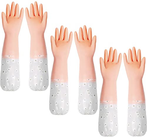 FCSHFC 3 Paare Wiederverwendbar Lange Manschette Putzhandschuhe Haushalt Haushaltshandschuhe Wasserdicht Gummihandschuhe Flexibel Dauerhaft Küchenhandschuhe (Color : Pink, Size : Bundle mouth)