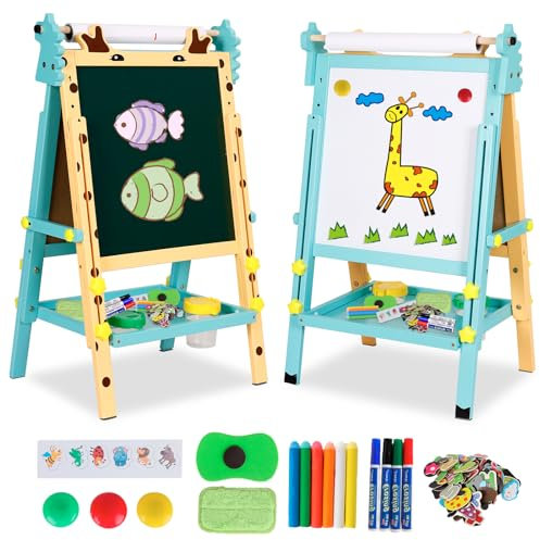 Lavagna per bambini,Lavagna con Cavalletto Bambini,Cavalletto Pittura in Regolabile Altezza,Lavagna Multiattività con Lettere,Numeri,Penna Bianca e Pennarelli,Giocattoli Educativi 3+ Anni