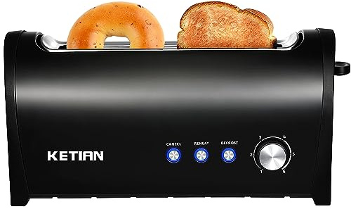 Long Slot Toaster 2 Slice,Cancel Reheat Defrost Functions,Removable Crumb Tray,6 Browning Settings,Extra Wide Long Slots,Stainless Steel,Black