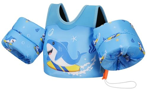 MoKo Toddler Swim Vest - Cute Toddler Floaties with Emergency Whistle for Boys and Girls 13-20-30 lbs Water Wings Arm Band Floaties Swim Training Equipment for Beach Swimming Pool Sea, Surfing Shark