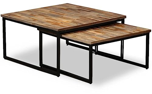 KTHLBRH Sofatisch für Wohnzimmer Beistelltisch Funktionaler Tisch Satztisch Couchtisch-Set 2-TLG. Recyceltes Teak Massiv für Wohnzimmer, Schlafzimmer, Arbeitszimmer