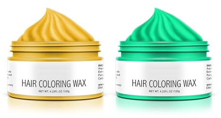 EnMart 2 Stück Haarwachs Temporäres Haarfarbe Wachs, Unisex Haarfärbemittel Wachs, Waschbares Pflanzenformel Mattes Natürliches Buntes Haarwachs (Gold, Grün)