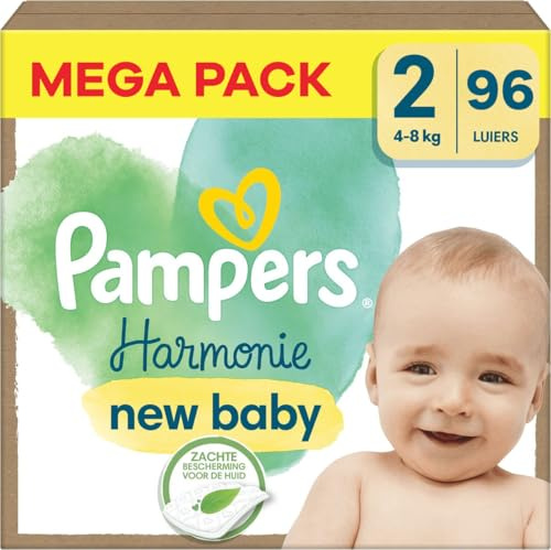 Pampers Windeln Größe 2 (4-8 kg), Harmonie New Baby Windeln, 96 Stück, Schonung der empfindlichen Haut und Inhaltsstoffe pflanzlichen Ursprungs