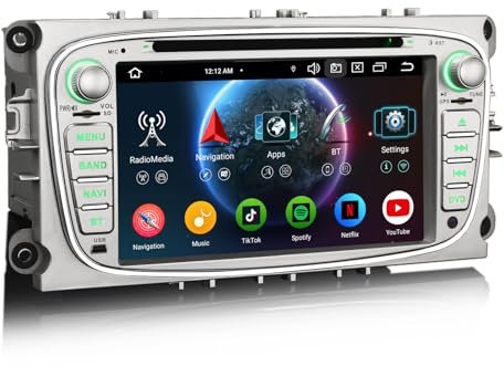 Erisin Android 14 8-Core 4GB+64GB 2 DIN Autoradio GPS Navigatore per Ford Focus Mondeo S-Max C-Max Galaxy 7 Lettore DVD IPS Schermo tattile Supporti Bluetooth 5.0 CarPlay Android Auto WiFi DSP CANbus