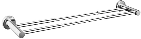 Retractable Towel Bar Flat Double Rod Bathroom Hand Towel Holder Stainless Steel Towel Rack Kitchen Towel Rail Adjustable from 15.1 to 24.4 Inch Wall Mounted Towel Rail with Screws | Polished Silver