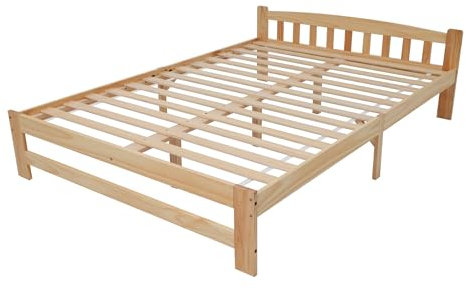 BXEYXE Solide Massivholzbett Futonbett, Doppelbett, Massivholz Natur Bett mit Kopfteil und Lattenroste, Jugendbett, Erwachsenenbett, Natur, 140x200 cm