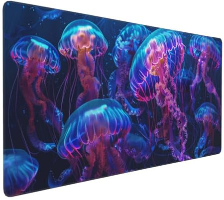 Gaming Mauspad XXL Qualle Mousepad 1000x500x4mm Tier Verlängertes Mauspad Schreibtischauflage,Genähte Kanten Mauspad,Verbessert Präzision und Geschwindigkeit Wasserdicht Geeignet für Büro und Spiele