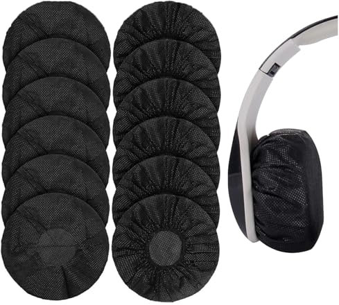 PESLNG 100 Pezzi Copertura Usa e Getta per Cuffie, 100 Pezzi, Nera, Elastico ed Estensibile, Protezione Igienica per Cuffie (8-13CM), Ideale per Casa, Sport e Ufficio