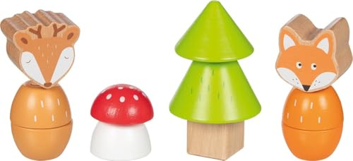 goki 58336 – Schraubklötze „Waldfreunde“, 14-teilig – Motorikspielzeug aus Holz mit Tiermotiven