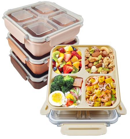 greenandlife Lot de 4 Bento Lunch Box, 4 compartiments, réutilisables pour la préparation des repas, Boite Repas pour Enfants Adultes, pour Micro-onde Lave-vaisselle