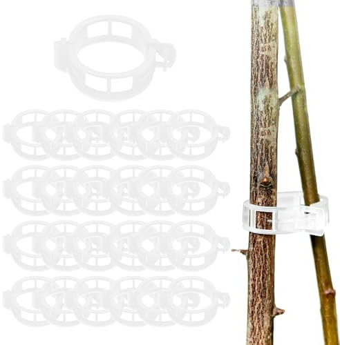 Plant Supports for Outdoor Plants, 2025 New Plant Clips, Plant Clips for Climbing Plants, Twine Vine Trellis Cage, Vegetable Garden Plant Support Clips Grafting Tools (200, White)