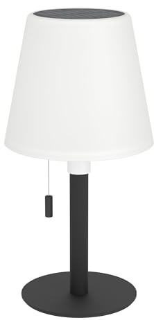 EGLO Solar Tischleuchte Montapalma-L Outdoor Akku | Tischlampe dimmbar mit Zugschalter, kabellose Solarlampe für außen, Stahl in schwarz, Kunststoff weiß, warmweiß, RGB, IP54