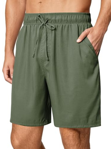 Friptspyg Kortbyxor, herrshorts, sommar med linne, lätt lös passform, strandshorts, sommarshorts, fritidsbyxor med fickor, Grågrön, XXL