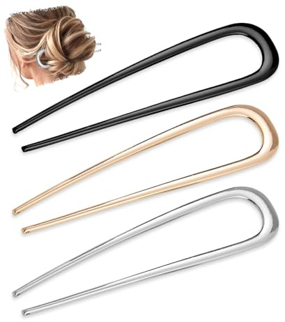 GIDWRIY 3 Pièces Epingle a Cheveux en Forme de U,French Twist Hair Pin,Pince Chignon Cheveux Femme,épingle à Cheveuxs Française,Barrette Chignon Métal,Fourchette à Cheveuxs pour Accessoire de Coiffure