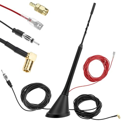 xQWORK® Antenas Dab/Dab+ Antena FM de Techo con Cable de extensión de 5 m y Adaptador SMB/SMA, Antena para techos de Coches, Alta Potencia de recepción