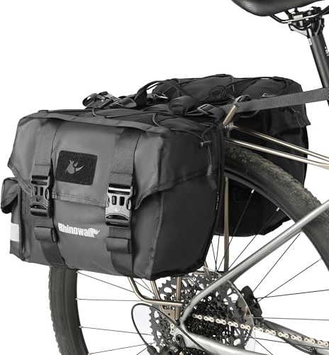 abamita Bike Pannier Bag Waterproof Rhinowalk Double Pannier Bags Saddle Bags for Rear Rack Bicycles with Carrying Handle with Reflective Trim Cycling Accessories-Black (22L)
