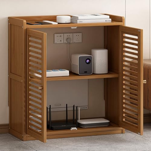 HDZNDH Caja de Almacenamiento WiFi de Bambú, Gabinete de Suelo Independiente para Router y Modem, Organizador de Cables con Estante Decorativo, Mueble para Sala de Estar u Oficina