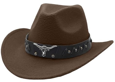 SHINEHUA Chapeaux Cowboy Western pour Hommes Chapeaux Fedora à Large Bord pour Femme Chapeau Western Chapeauxs de Soleil Chapeau d'équitation Le Rancher Westerns Chapeauxs en Feutre (Coffee, 54)