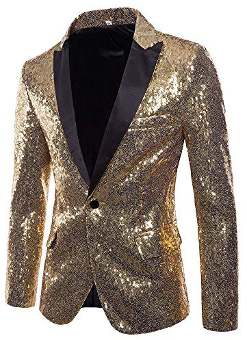 Pailletten Sakko Herren Jacke Slim Fit Elegant, Glitzer Anzugjacke mit Goldener für Hochzeiten, Partys, Silvesterfeiern Karneval, Glänzende Performance Jacken für Bühnenauftritte Festliche Anlässe