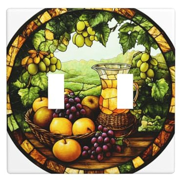 Placa de pared rústica para picnic, fruta, doble banda, cubierta de luz, decoración de interruptor de pared, tamaño estándar, 11,4 x 11,4 cm
