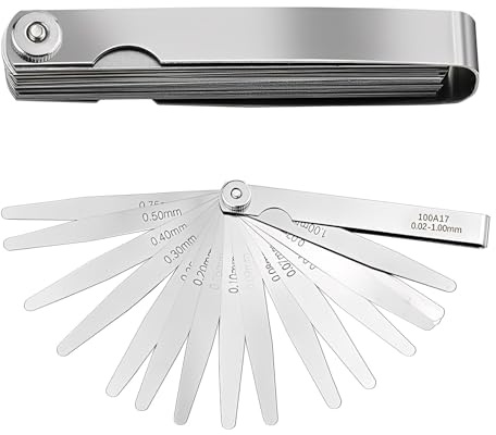 JYNXOR Spessimetro a Lamelle,17 Lame Spessimetro a Lame in Acciaio Inossidabile,Strumento Pieghevole per Misurazione Doppia,per Motori,Manutenzione Meccanica e Valvolec