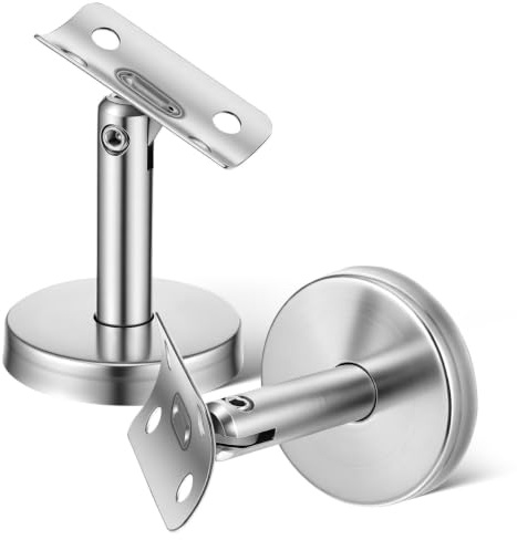 SEWACC 2 soportes de acero inoxidable para pasamanos rectos para escaleras, robusto soporte para barandilla de escalera con diseño de roseta de pared redonda, ahorra espacio y es moderno para